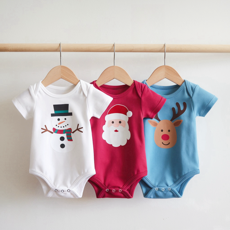 Baby bodysuits with Christmas prints