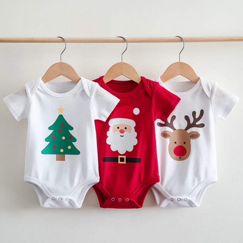 Baby romper with Santa Claus printed on it