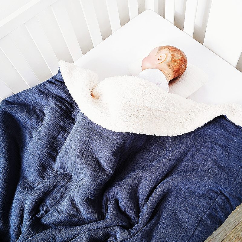 Organic Cotton Crepe Muslin Sherpa Fleece Blanket