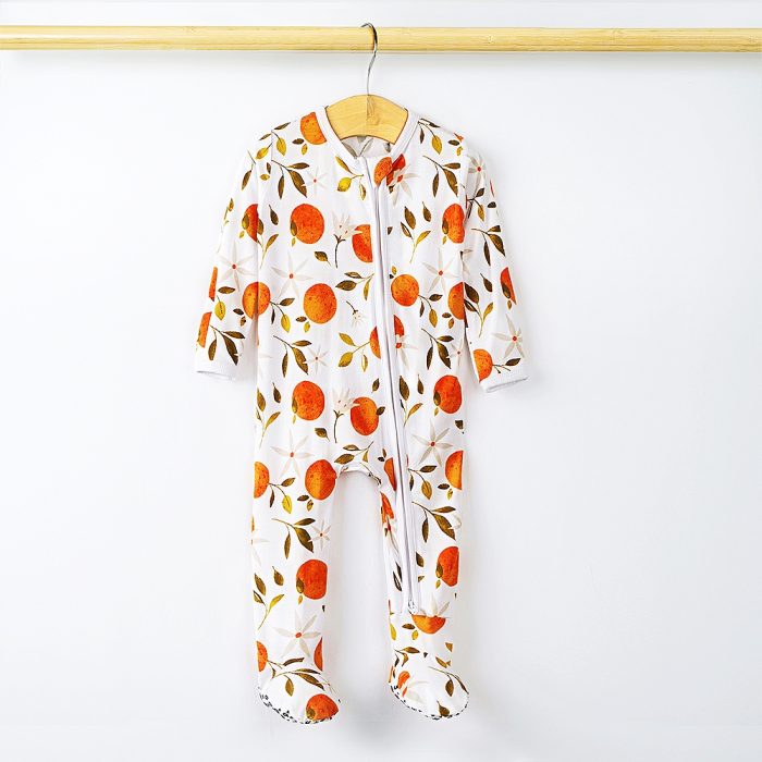 Two Way Zipper Printed Organic Baby Bamboo Pajamas