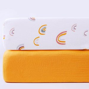China Custom 130*70*20cm Organic Cotton Muslin Crepe Baby Fitted Cot Sheets