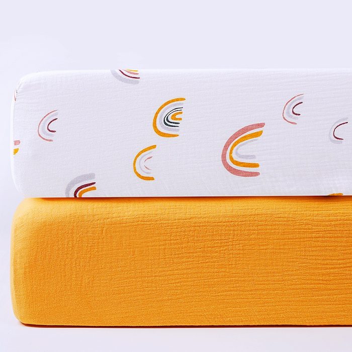 China Custom 130*70*20cm Organic Cotton Muslin Crepe Baby Fitted Cot Sheets